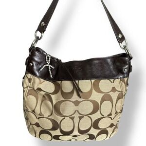 Y2k Coach Zoe Signature‎ Jacquard Large Brown Hobo Shoulder Bag